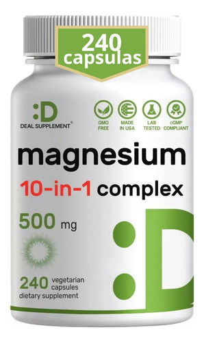 Magnesio Glicinato Citrato Malato 10 Tipos En 1 500mg 180ct