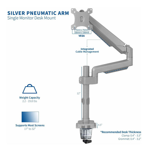 Vivo Premium Silver Aluminum Single Monitor Pneumatic 1
