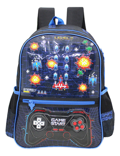 Kit Mochila Vídeo Game Start Costas Com Lancheira Térmica Cor Azul