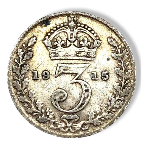 Moneda Plata Gran Bretaña 3 Pences L 0.500 Año 1915 George V (Usado)