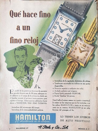 Cartel Relojes Hamilton 1940s Almacenes H. Steele & Cia 63