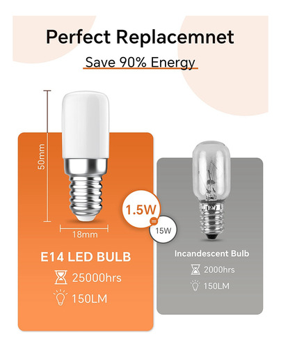Bombilla De Nevera F5, Bombilla Led E14 De 1,5 W, 150 Lm, Lu