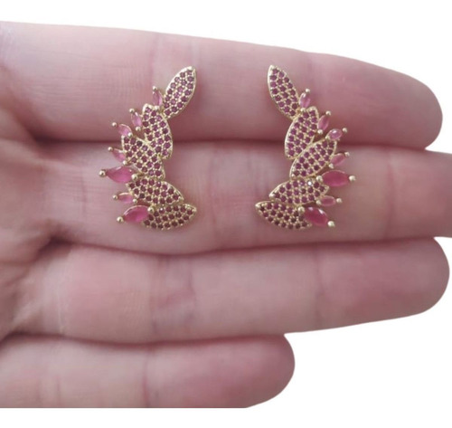 Brinco Folheado Asa De Anjo Ear Cuff Folheado Cravejado Luxo