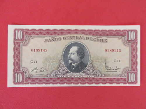 Billete Chile 10 Escudos Firmado Molina-ibañez Año 1962