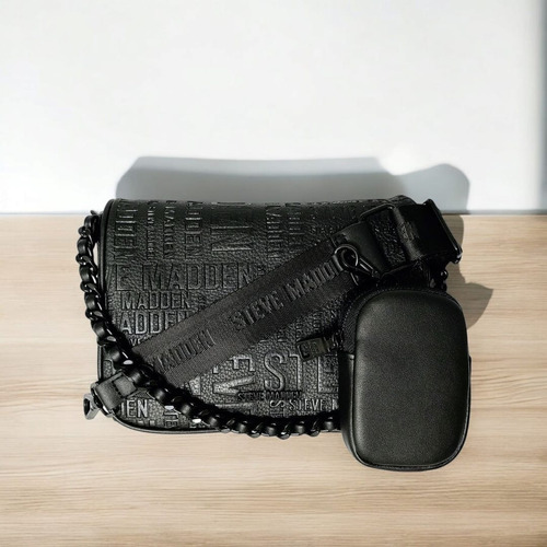 Bolsa Steve Madden Original Negro Con Monedero Do339015 Negro Grabado Negro Negro