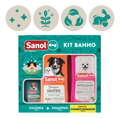 Kit Shampoo-condicionador-ganhe 1 Colonia Sanol Dog Variado