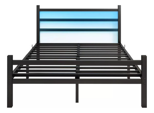 Metal Cama Queen Size Cabecera Luces Led Usb Recamara210x154