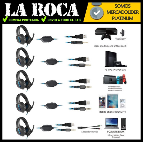 Auricular Gamer Microfono Luz Led Gaming Xbox Ps4