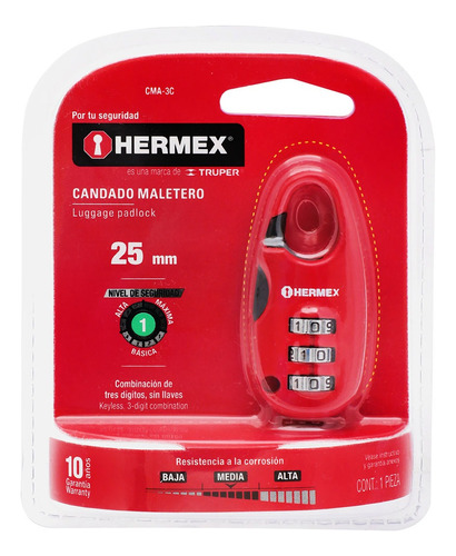 Candado Combinacion Maletero Hermex 25mm Cma-3c Pza