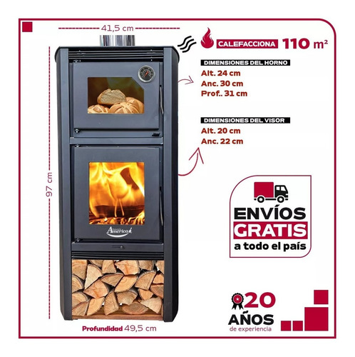 Calefactor A Leña Doble Combustión Con Horno 1290gf