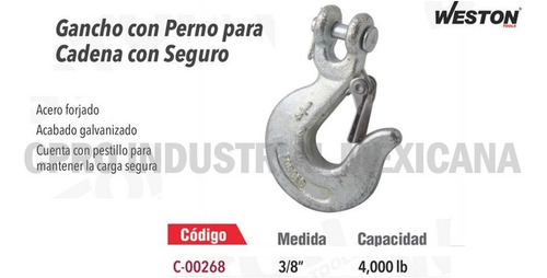 Gancho Forjado Con Perno Y Seguro 3/8'' P