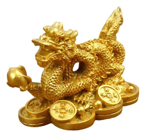 Estatua De Dragón Feng Shui Chino, Colección Dorado Dorado