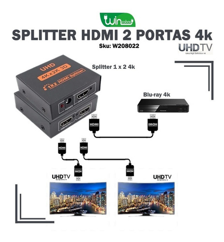 Duplicador De Imagem 4k Hdmi 1 Entrada Para 2 Saídas Iguais