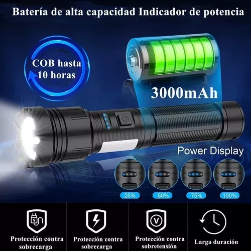  Linterna ultra brillante de alta potencia – Linternas militares  tácticas LED impermeables de alto lúmenes recargables – Luz de flash  zoomable hecha de aleación de aluminio resistente con 3 modos de