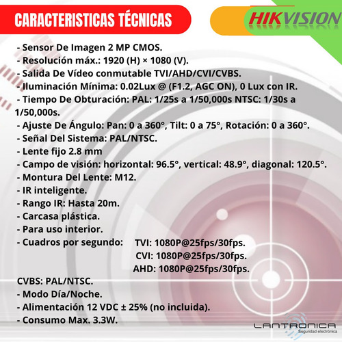 Imagen 3 de 9 de Camara Seguridad Domo Hikvision Full Hd 2mpx 2.8mm Dia/noche