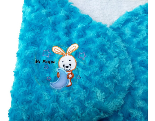 Cobija Para Bebe Azul Reverso Blanco Conejo Abrazando Luna