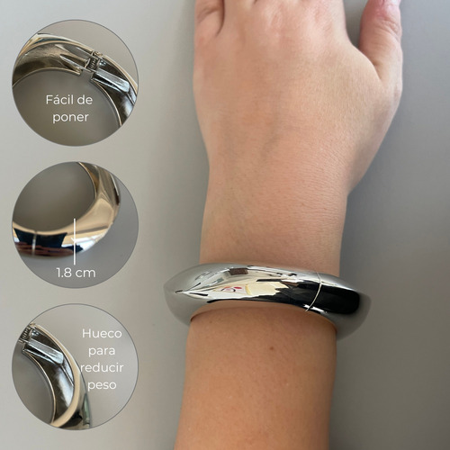 Brazalete Chunky Ajustable, Pulsera Gruesa Tendencia Moda Plateado 6 Cm 6 Cm