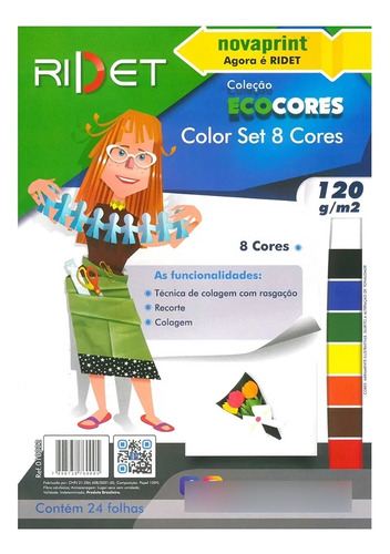 Papel Bloco Criativo A4 8 Cores 24 Fls120g Ridet Novaprint