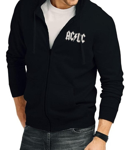 Buzo Hoddie Capota Cremallera Ac/dc Azul Oscuro