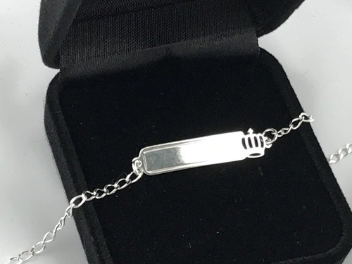 Imagem 6 de 7 de Pulseira Chapa Infantil Coroa Prata 925 Gravação Cx Veludo
