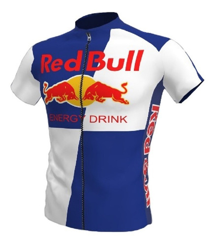 Camisa Ciclismo Bike Red Bull Azul Branca Ziper Total