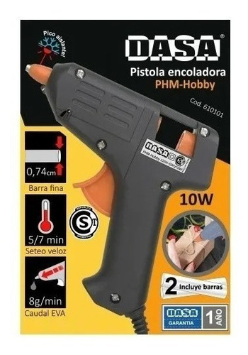 Pistola Encoladora 10w Hobbies + 2 Barras De Silicona Fina 