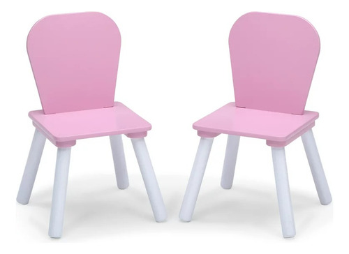 Set Infantil Mesa Con Dos Sillas De Madera Para Niñas Color Rosa