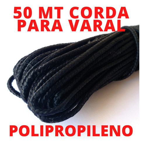 Corda Varal Teto Parede 50 Mt Polipropileno Resistente 3 Mm Cor Preto