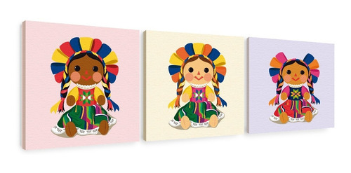 Cuadros Canvas Muñecas Mexicanas Cuarto Niña Decorativos 