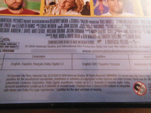 Role Models Region 1 Dvd Movie Unrated Seann William Scott (Usado)