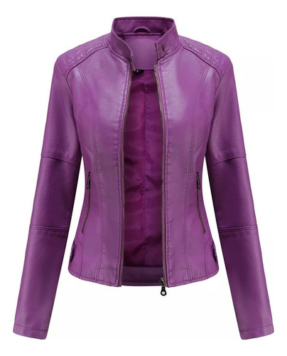 Cazadora Biker Casual De Piel Para Mujer