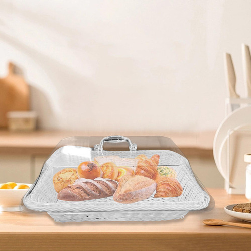 Cesta De Pan Tejida Con Tapa, Cesta De Mimbre 35cmx25cmx15cm