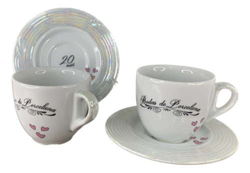 Kit Xícaras Cafezinho Bodas De Porcelana 20 Anos 70 Ml