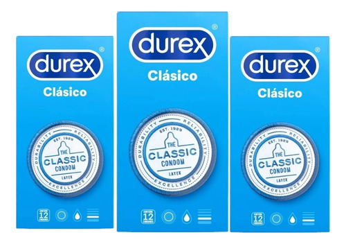 Durex Clásico 36 Condones Preservativos Látex Lubricados