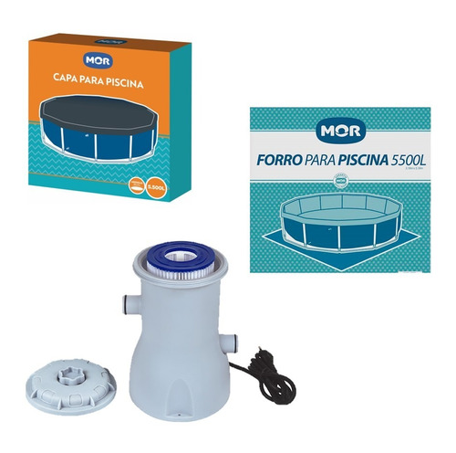 Kit Filtro 2200 L/h + Capa E Forro Para Piscina 5500 L - Mor