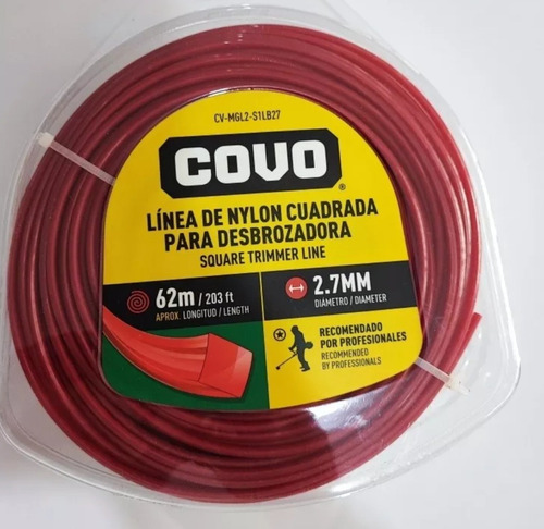 Nylon Para Desmalezadora Cuadrado 2.7mm De 62 Metros Covo