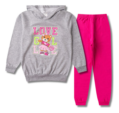 Conjunto Calça Flanelada Blusa Moletom Frio Menina 1 Ao 8