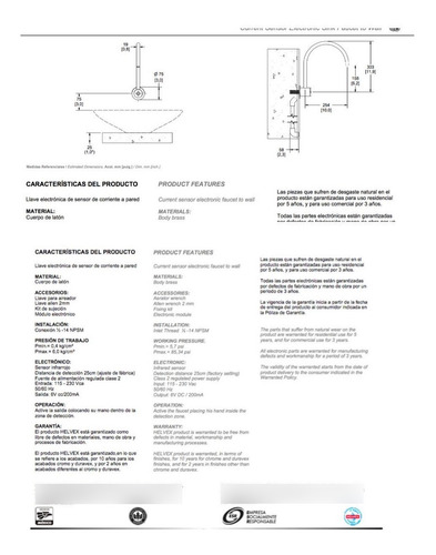 Llave De Lavabo Electronico De Sensor Helvex Modelo Tv-201-c
