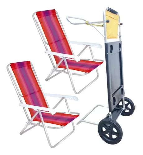 comprar Carrito Playero + 2 Reposeras 8 Posiciones Aluminio Playa