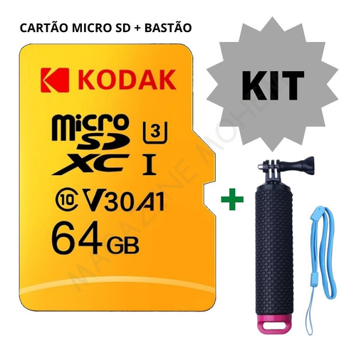 Imagem 1 de 5 de Cartao De Memoria 64gb V30 Kodak + Bastao Flutuante Preto