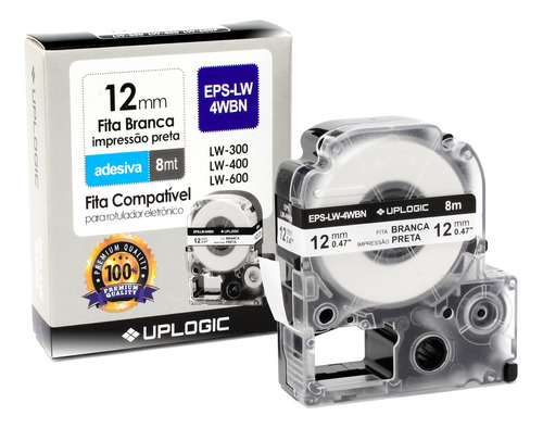 Fita Rotulador Epson Lw-300 Lw-400 Lw-600 Compativel 12mm Fita Branca, Impressão Preta