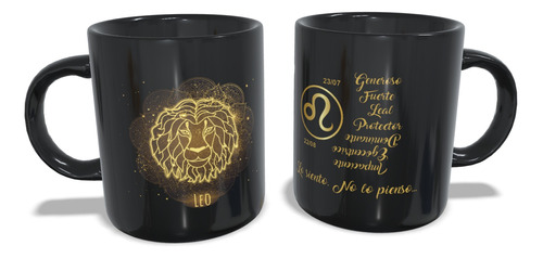 Taza Personalizada Negra Dorado Zodiaco Cumple Eventos Unica