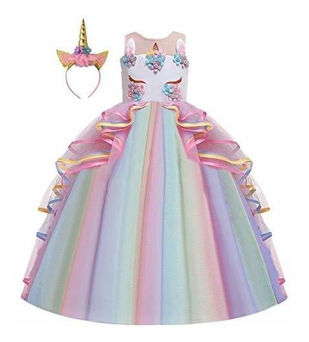 Girls Unicorn Costume Pageant Princess Party Dress Boda...