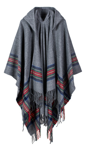 Poncho De Punto Con Capucha Y Bufanda Pashmina De Gran Tamañ