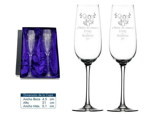 Copas Para Matrimonio 2 Copas De Cristal Tipo Flauta + Caja