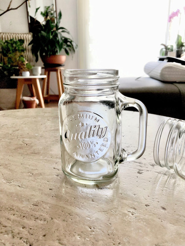 Mason Jar - Set De 2 Piezas - Tarro Con Asa De Vidrio Blanco (Usado)