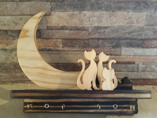 Porta Llaves Gatitos En Madera Con 4 Ganchos