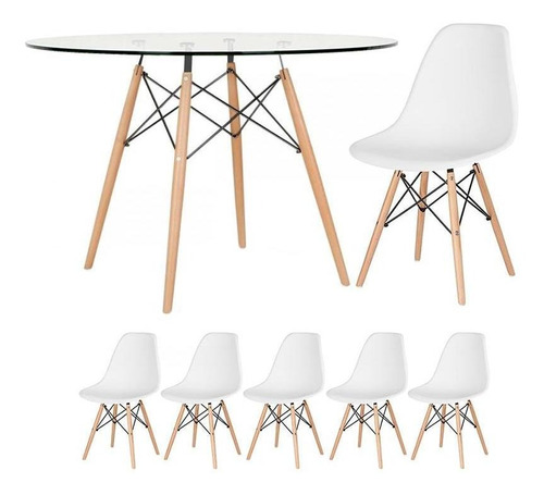 Kit Mesa De Vidro Eames 120 Cm E 5 Cadeiras Eiffel Coloridas Cor da tampa Branco