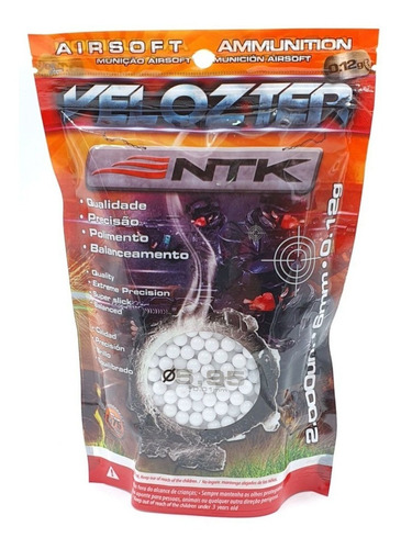 Munição Esferas Airsoft Bbs Velozter Ntk 0.12g 6mm 2000un