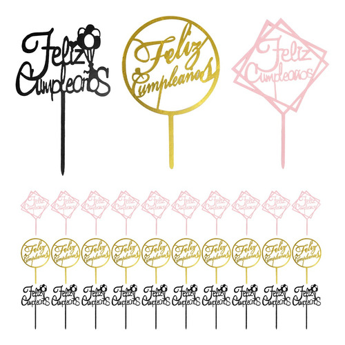 30 Letreros Para Pastel Cake Topper Feliz Cumpleaños Fiesta